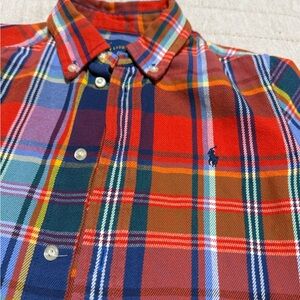 Ralph Lauren Pony Red Blue Plaid Button Down long sleeve Shirt Boys 6 Preppy